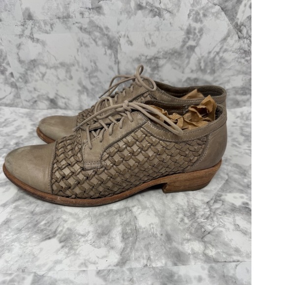 Frye Shoes - Frye Women Woven Leather Oxford Shoes Taupe Grey Lace Up 74450 Size 9 B